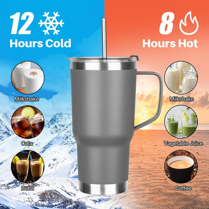 20 oz Tumbler with Handle, Stainless Steel Insulated Tumbler with Lid and Straw, Double Wall Vacuum Coffee Mug Tumbler, Insulated Coffee Thermal Cup for Cold and Hot (Black)