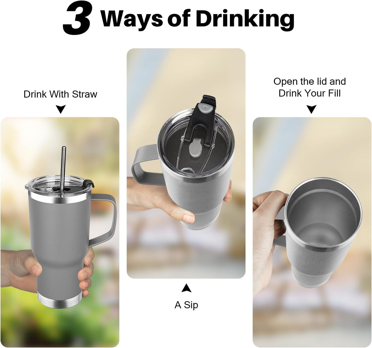 20 oz Tumbler with Handle, Stainless Steel Insulated Tumbler with Lid and Straw, Double Wall Vacuum Coffee Mug Tumbler, Insulated Coffee Thermal Cup for Cold and Hot (Black)