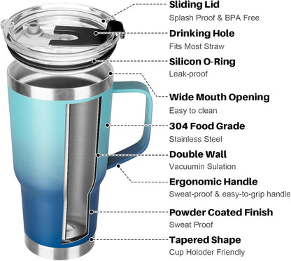 20 oz Tumbler with Handle, Stainless Steel Insulated Tumbler with Lid and Straw, Double Wall Vacuum Coffee Mug Tumbler, Insulated Coffee Thermal Cup for Cold and Hot (Black)