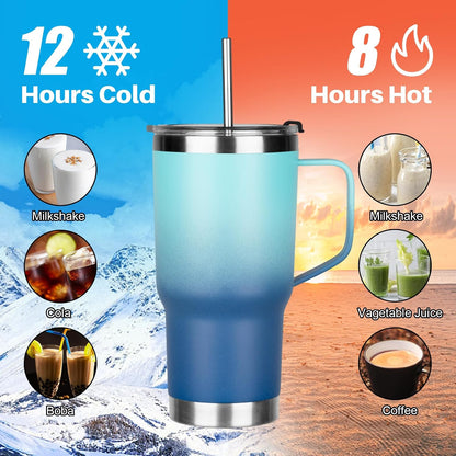 20 oz Tumbler with Handle, Stainless Steel Insulated Tumbler with Lid and Straw, Double Wall Vacuum Coffee Mug Tumbler, Insulated Coffee Thermal Cup for Cold and Hot (Black)