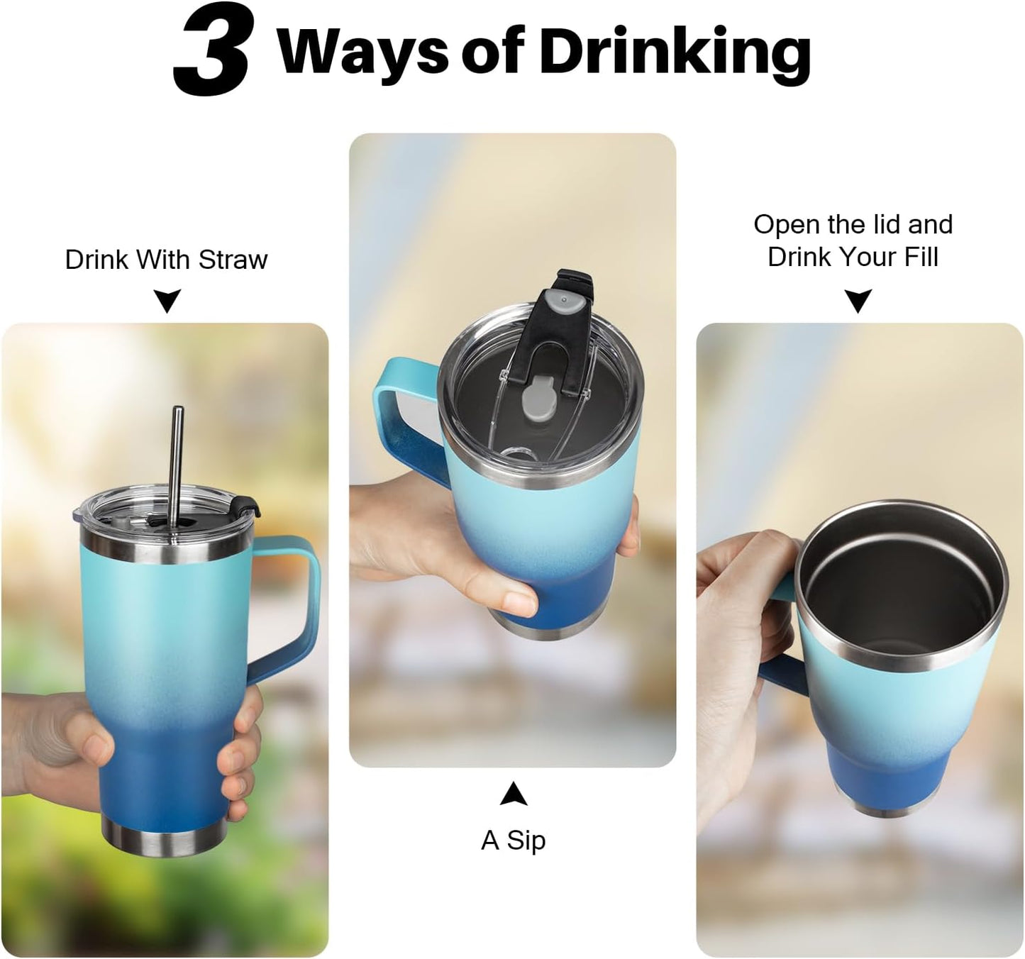 20 oz Tumbler with Handle, Stainless Steel Insulated Tumbler with Lid and Straw, Double Wall Vacuum Coffee Mug Tumbler, Insulated Coffee Thermal Cup for Cold and Hot (Black)