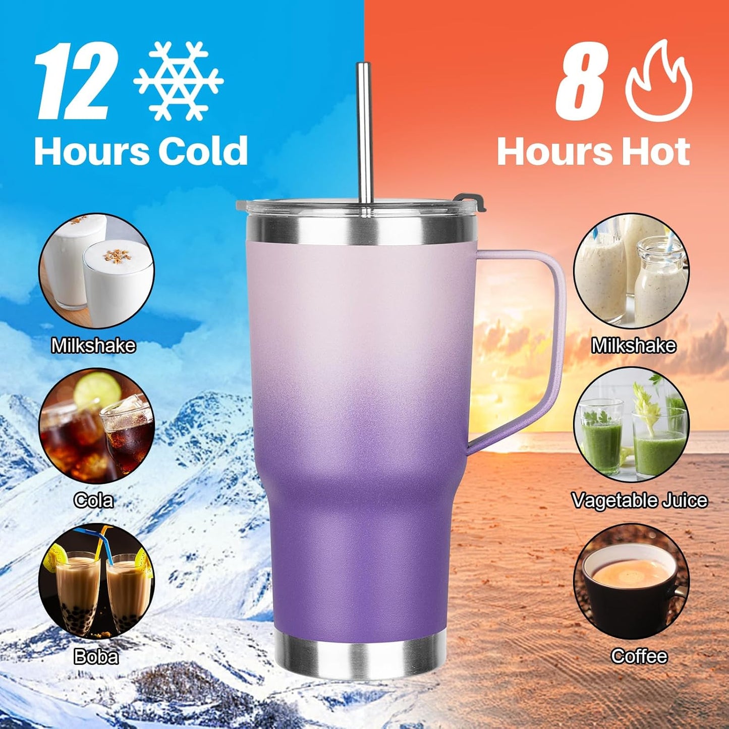 20 oz Tumbler with Handle, Stainless Steel Insulated Tumbler with Lid and Straw, Double Wall Vacuum Coffee Mug Tumbler, Insulated Coffee Thermal Cup for Cold and Hot (Black)