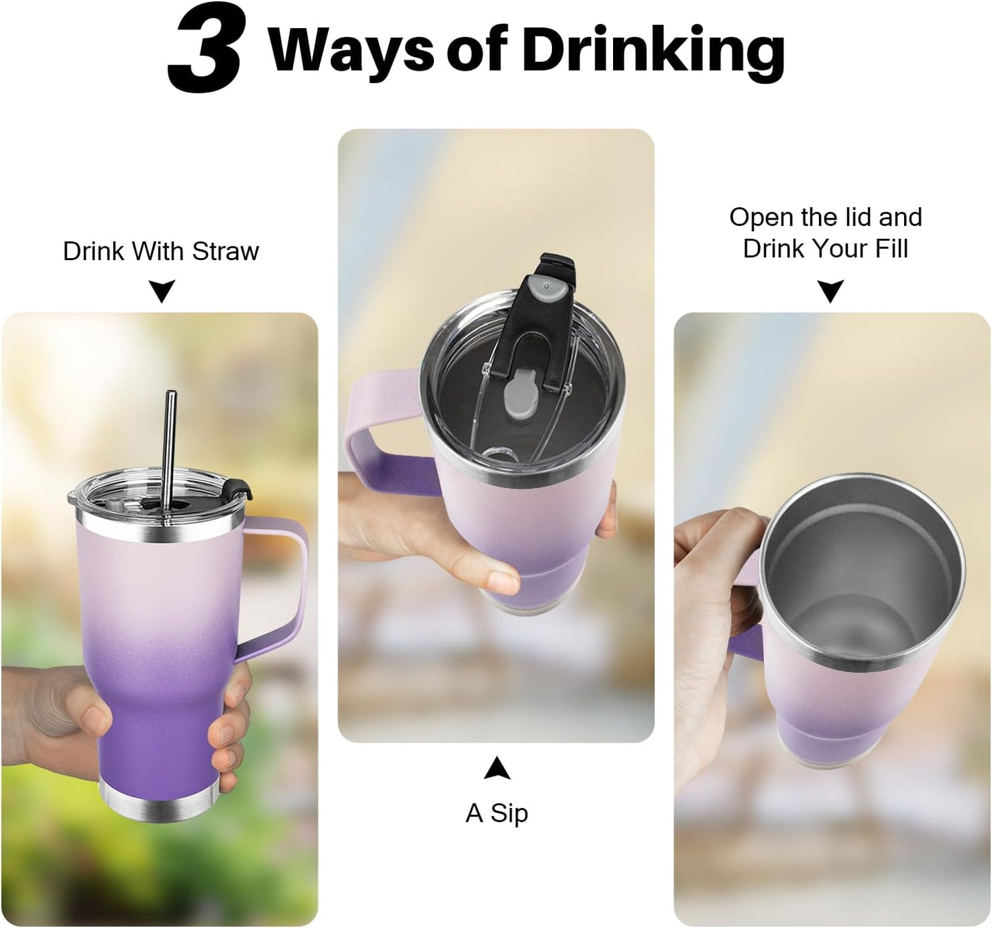 20 oz Tumbler with Handle, Stainless Steel Insulated Tumbler with Lid and Straw, Double Wall Vacuum Coffee Mug Tumbler, Insulated Coffee Thermal Cup for Cold and Hot (Black)