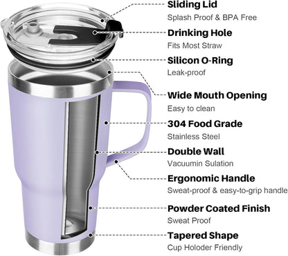 20 oz Tumbler with Handle, Stainless Steel Insulated Tumbler with Lid and Straw, Double Wall Vacuum Coffee Mug Tumbler, Insulated Coffee Thermal Cup for Cold and Hot (Black)