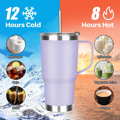 20 oz Tumbler with Handle, Stainless Steel Insulated Tumbler with Lid and Straw, Double Wall Vacuum Coffee Mug Tumbler, Insulated Coffee Thermal Cup for Cold and Hot (Black)