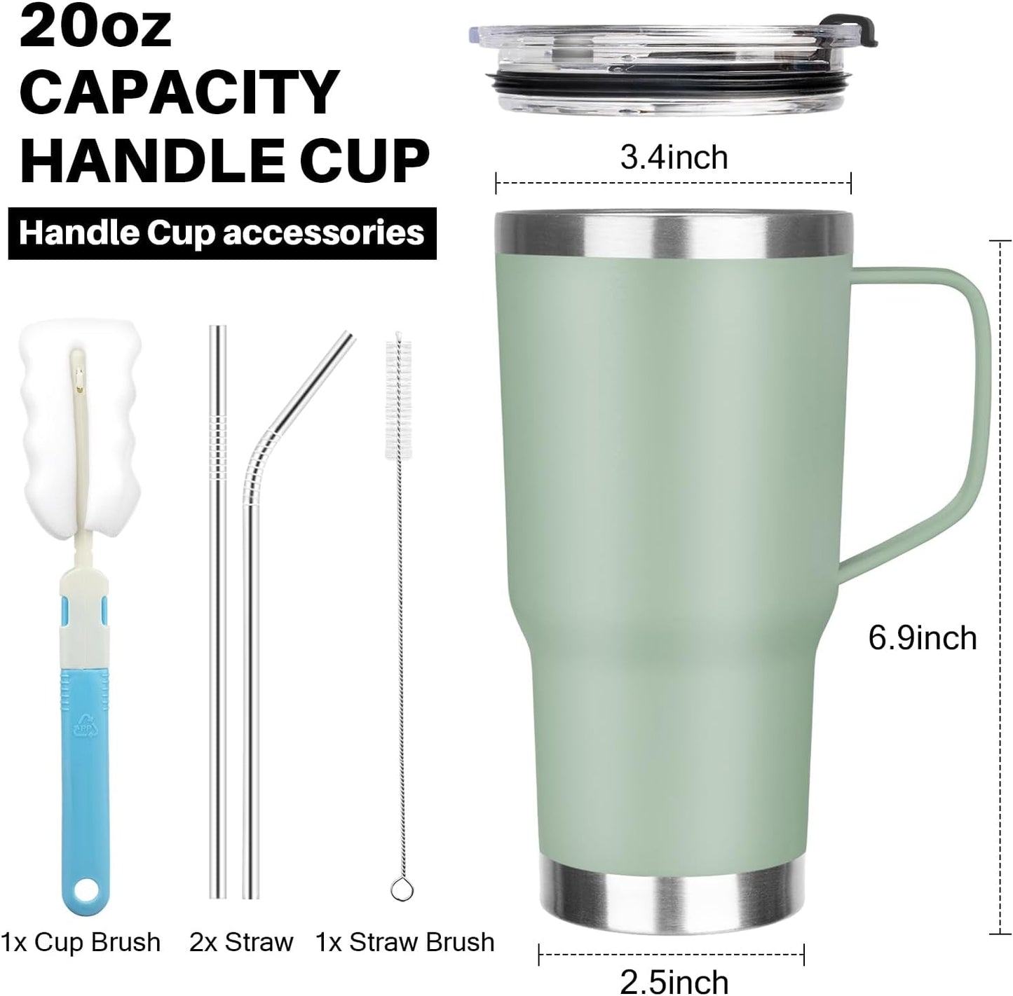 20 oz Tumbler with Handle, Stainless Steel Insulated Tumbler with Lid and Straw, Double Wall Vacuum Coffee Mug Tumbler, Insulated Coffee Thermal Cup for Cold and Hot (Black)