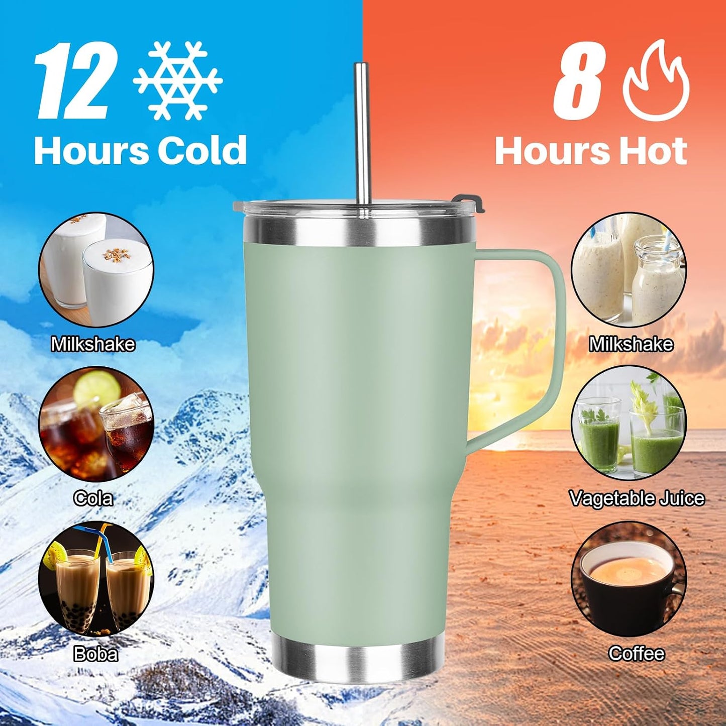 20 oz Tumbler with Handle, Stainless Steel Insulated Tumbler with Lid and Straw, Double Wall Vacuum Coffee Mug Tumbler, Insulated Coffee Thermal Cup for Cold and Hot (Black)