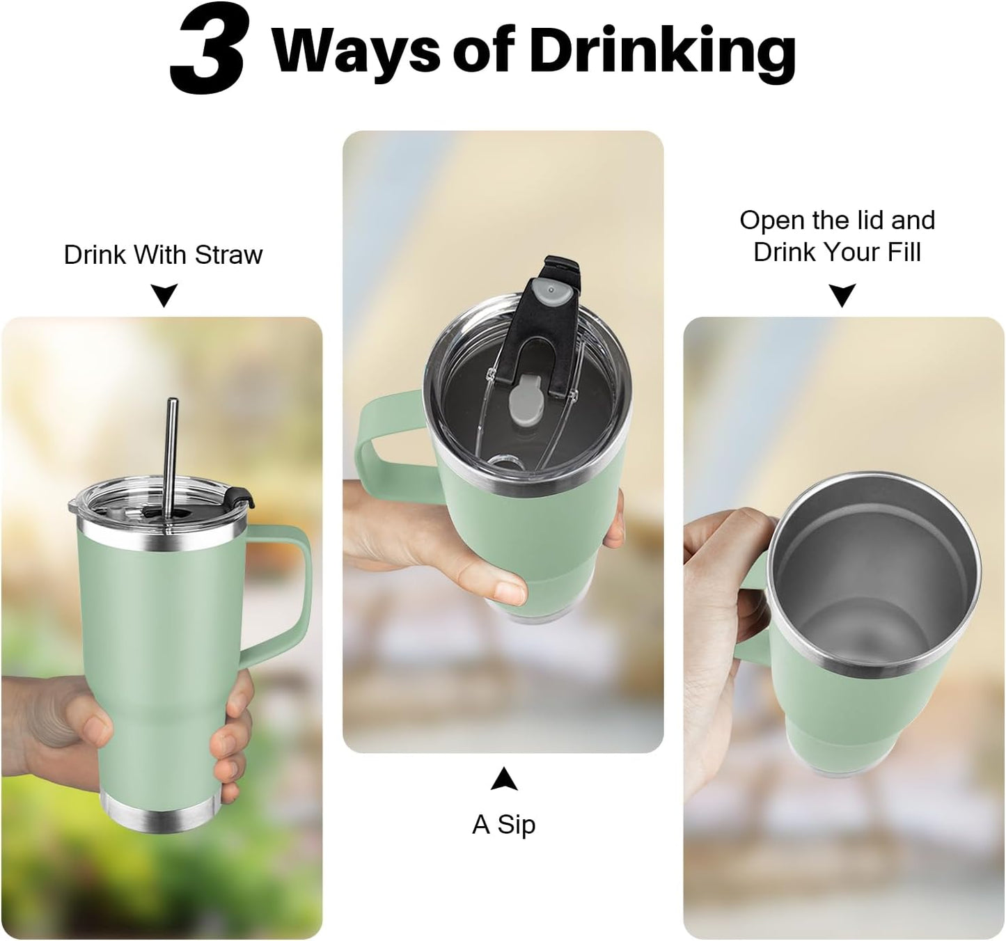 20 oz Tumbler with Handle, Stainless Steel Insulated Tumbler with Lid and Straw, Double Wall Vacuum Coffee Mug Tumbler, Insulated Coffee Thermal Cup for Cold and Hot (Black)