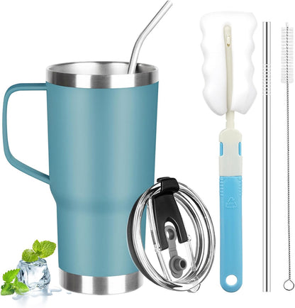 20 oz Tumbler with Handle, Stainless Steel Insulated Tumbler with Lid and Straw, Double Wall Vacuum Coffee Mug Tumbler, Insulated Coffee Thermal Cup for Cold and Hot (Black)