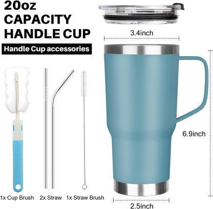20 oz Tumbler with Handle, Stainless Steel Insulated Tumbler with Lid and Straw, Double Wall Vacuum Coffee Mug Tumbler, Insulated Coffee Thermal Cup for Cold and Hot (Black)