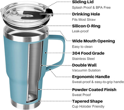 20 oz Tumbler with Handle, Stainless Steel Insulated Tumbler with Lid and Straw, Double Wall Vacuum Coffee Mug Tumbler, Insulated Coffee Thermal Cup for Cold and Hot (Black)