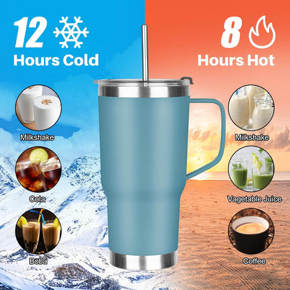 20 oz Tumbler with Handle, Stainless Steel Insulated Tumbler with Lid and Straw, Double Wall Vacuum Coffee Mug Tumbler, Insulated Coffee Thermal Cup for Cold and Hot (Black)
