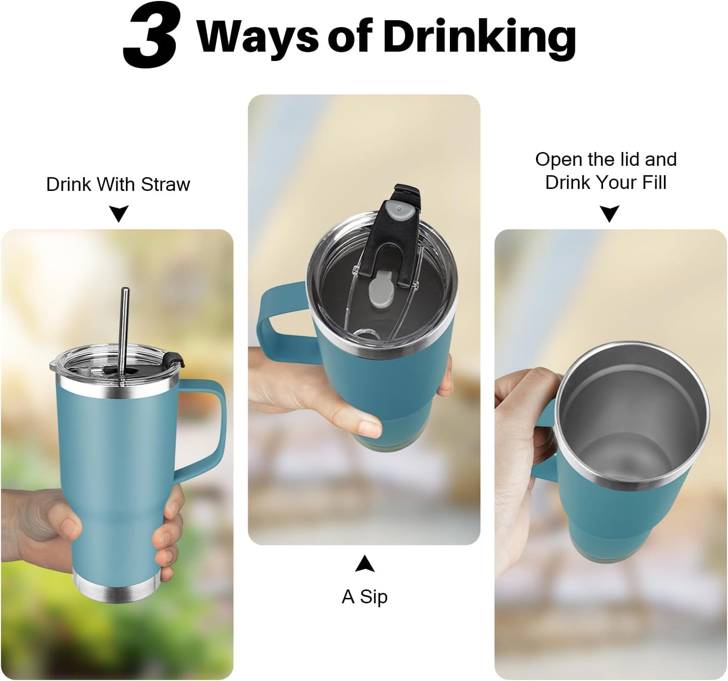 20 oz Tumbler with Handle, Stainless Steel Insulated Tumbler with Lid and Straw, Double Wall Vacuum Coffee Mug Tumbler, Insulated Coffee Thermal Cup for Cold and Hot (Black)