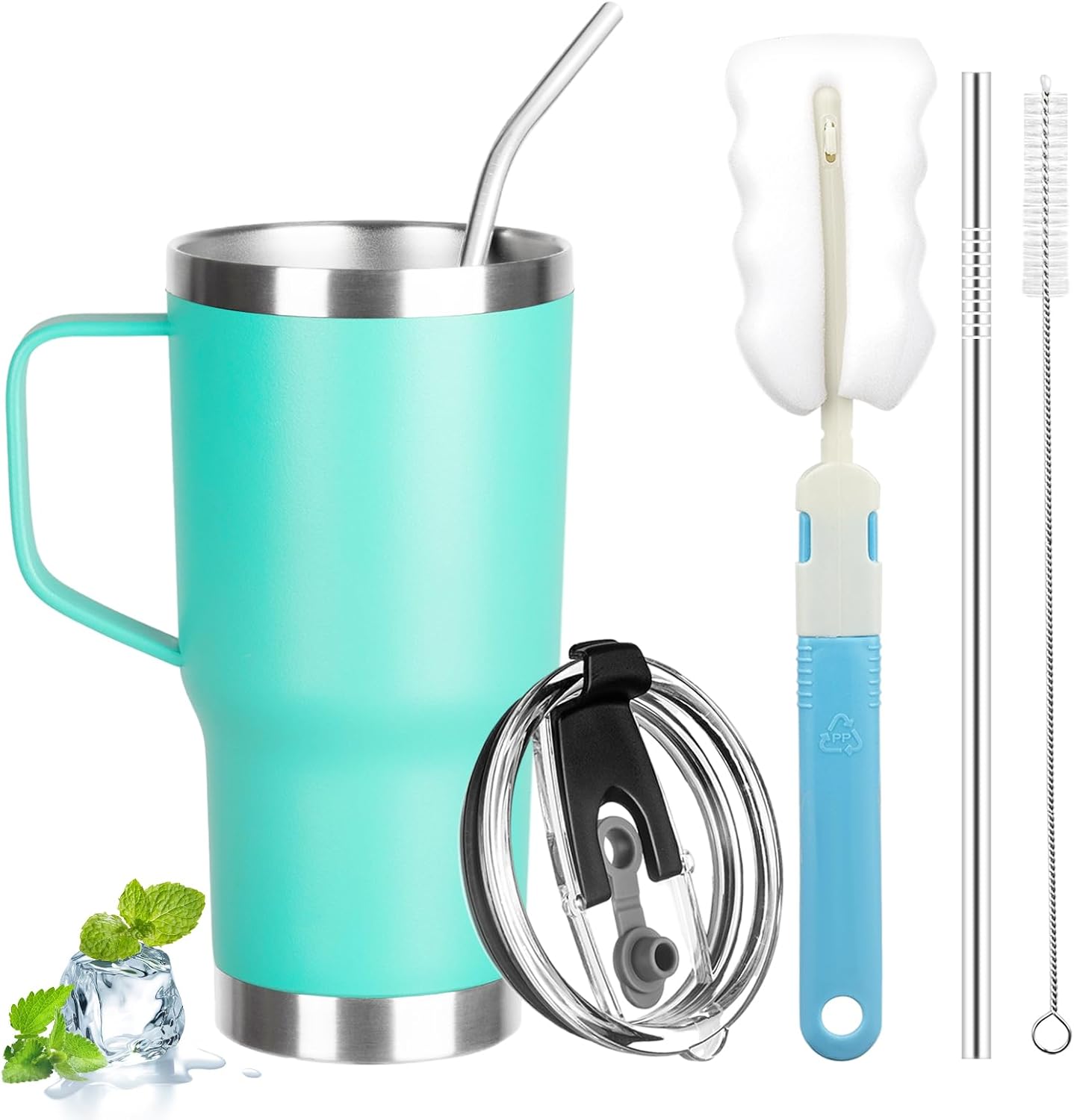 20 oz Tumbler with Handle, Stainless Steel Insulated Tumbler with Lid and Straw, Double Wall Vacuum Coffee Mug Tumbler, Insulated Coffee Thermal Cup for Cold and Hot (Black)