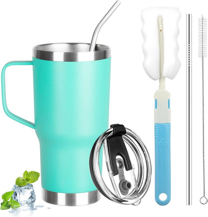 20 oz Tumbler with Handle, Stainless Steel Insulated Tumbler with Lid and Straw, Double Wall Vacuum Coffee Mug Tumbler, Insulated Coffee Thermal Cup for Cold and Hot (Black)