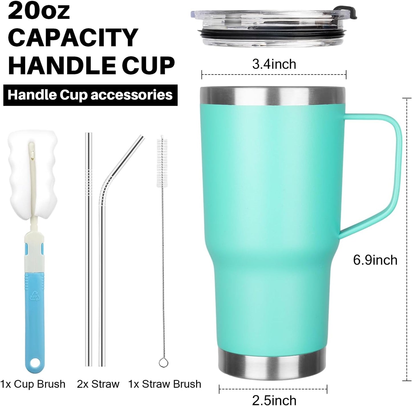20 oz Tumbler with Handle, Stainless Steel Insulated Tumbler with Lid and Straw, Double Wall Vacuum Coffee Mug Tumbler, Insulated Coffee Thermal Cup for Cold and Hot (Black)