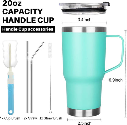 20 oz Tumbler with Handle, Stainless Steel Insulated Tumbler with Lid and Straw, Double Wall Vacuum Coffee Mug Tumbler, Insulated Coffee Thermal Cup for Cold and Hot (Black)