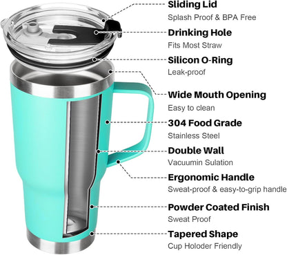 20 oz Tumbler with Handle, Stainless Steel Insulated Tumbler with Lid and Straw, Double Wall Vacuum Coffee Mug Tumbler, Insulated Coffee Thermal Cup for Cold and Hot (Black)