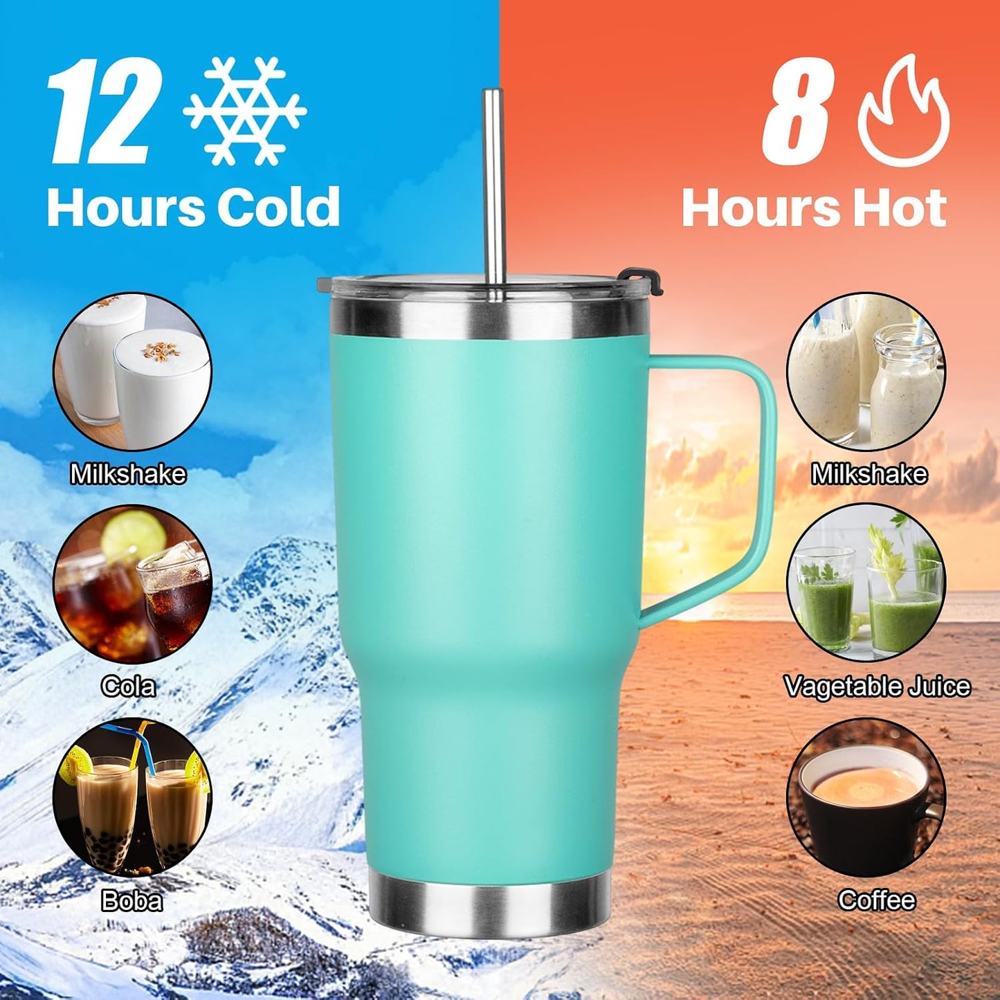 20 oz Tumbler with Handle, Stainless Steel Insulated Tumbler with Lid and Straw, Double Wall Vacuum Coffee Mug Tumbler, Insulated Coffee Thermal Cup for Cold and Hot (Black)
