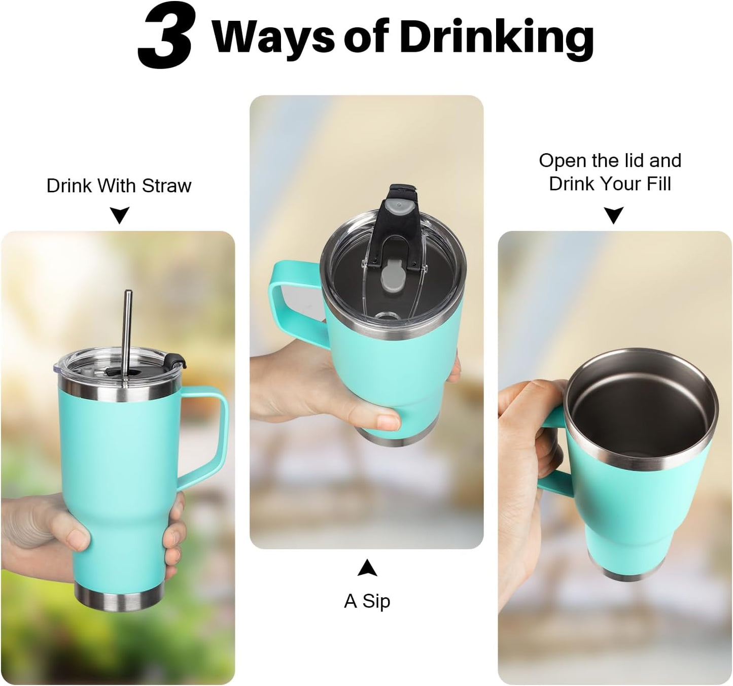 20 oz Tumbler with Handle, Stainless Steel Insulated Tumbler with Lid and Straw, Double Wall Vacuum Coffee Mug Tumbler, Insulated Coffee Thermal Cup for Cold and Hot (Black)