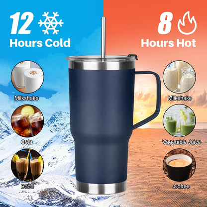 20 oz Tumbler with Handle, Stainless Steel Insulated Tumbler with Lid and Straw, Double Wall Vacuum Coffee Mug Tumbler, Insulated Coffee Thermal Cup for Cold and Hot (Black)