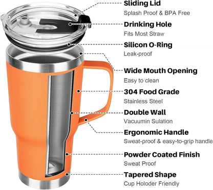 20 oz Tumbler with Handle, Stainless Steel Insulated Tumbler with Lid and Straw, Double Wall Vacuum Coffee Mug Tumbler, Insulated Coffee Thermal Cup for Cold and Hot (Black)