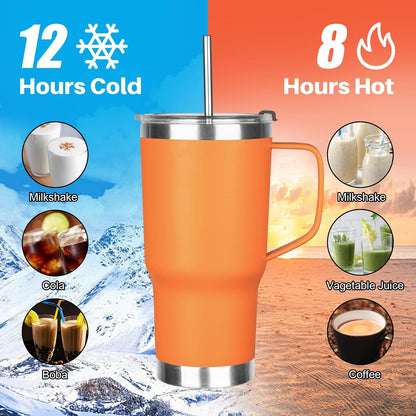 20 oz Tumbler with Handle, Stainless Steel Insulated Tumbler with Lid and Straw, Double Wall Vacuum Coffee Mug Tumbler, Insulated Coffee Thermal Cup for Cold and Hot (Black)