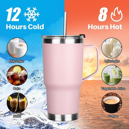 20 oz Tumbler with Handle, Stainless Steel Insulated Tumbler with Lid and Straw, Double Wall Vacuum Coffee Mug Tumbler, Insulated Coffee Thermal Cup for Cold and Hot (Black)