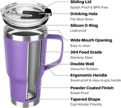 20 oz Tumbler with Handle, Stainless Steel Insulated Tumbler with Lid and Straw, Double Wall Vacuum Coffee Mug Tumbler, Insulated Coffee Thermal Cup for Cold and Hot (Black)