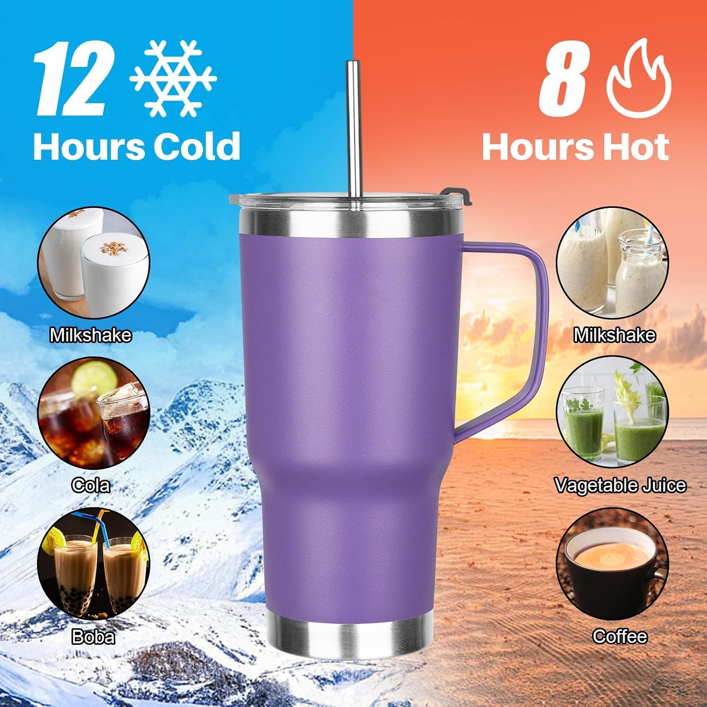 20 oz Tumbler with Handle, Stainless Steel Insulated Tumbler with Lid and Straw, Double Wall Vacuum Coffee Mug Tumbler, Insulated Coffee Thermal Cup for Cold and Hot (Black)