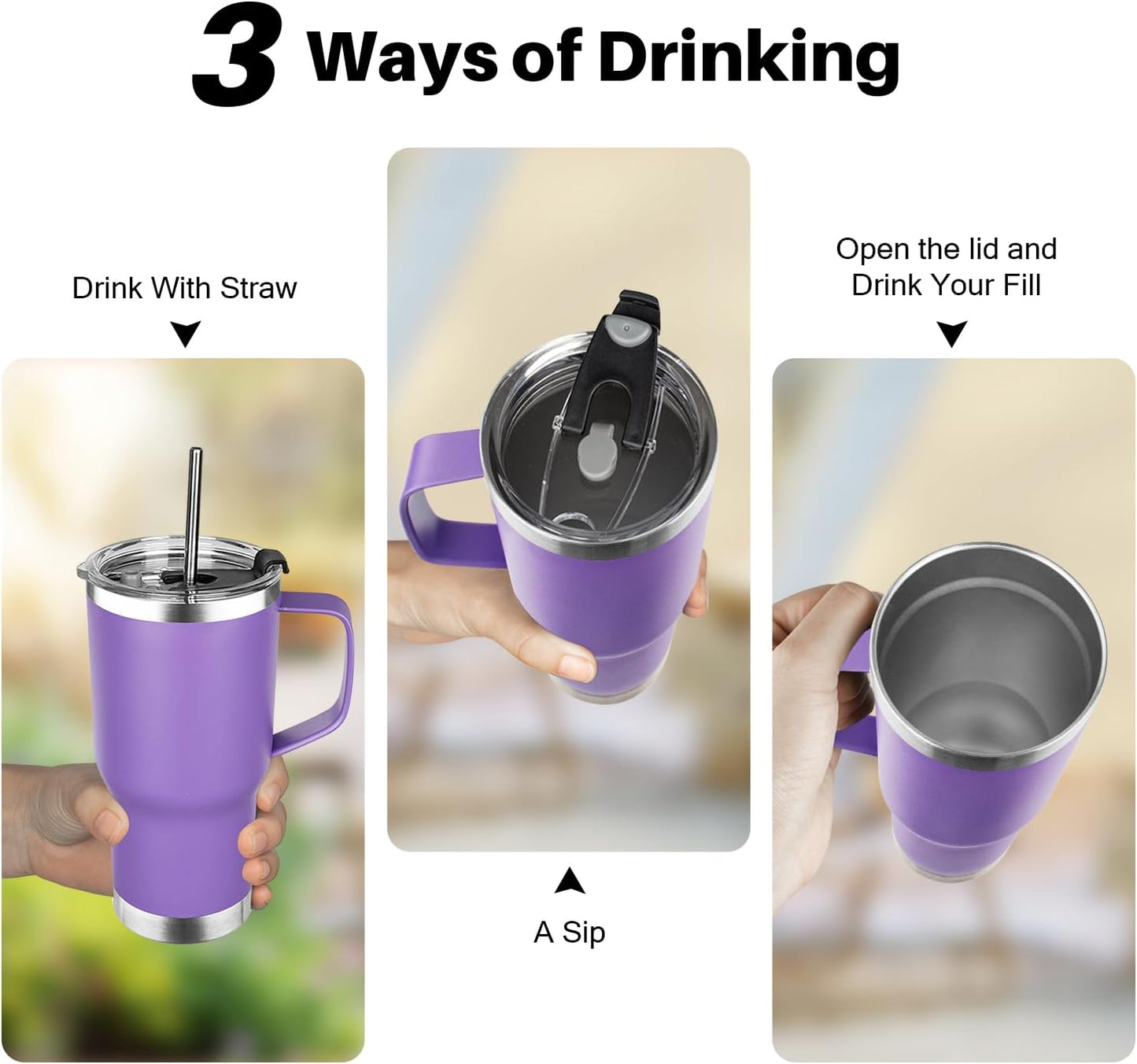 20 oz Tumbler with Handle, Stainless Steel Insulated Tumbler with Lid and Straw, Double Wall Vacuum Coffee Mug Tumbler, Insulated Coffee Thermal Cup for Cold and Hot (Black)