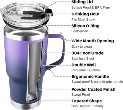 20 oz Tumbler with Handle, Stainless Steel Insulated Tumbler with Lid and Straw, Double Wall Vacuum Coffee Mug Tumbler, Insulated Coffee Thermal Cup for Cold and Hot (Black)