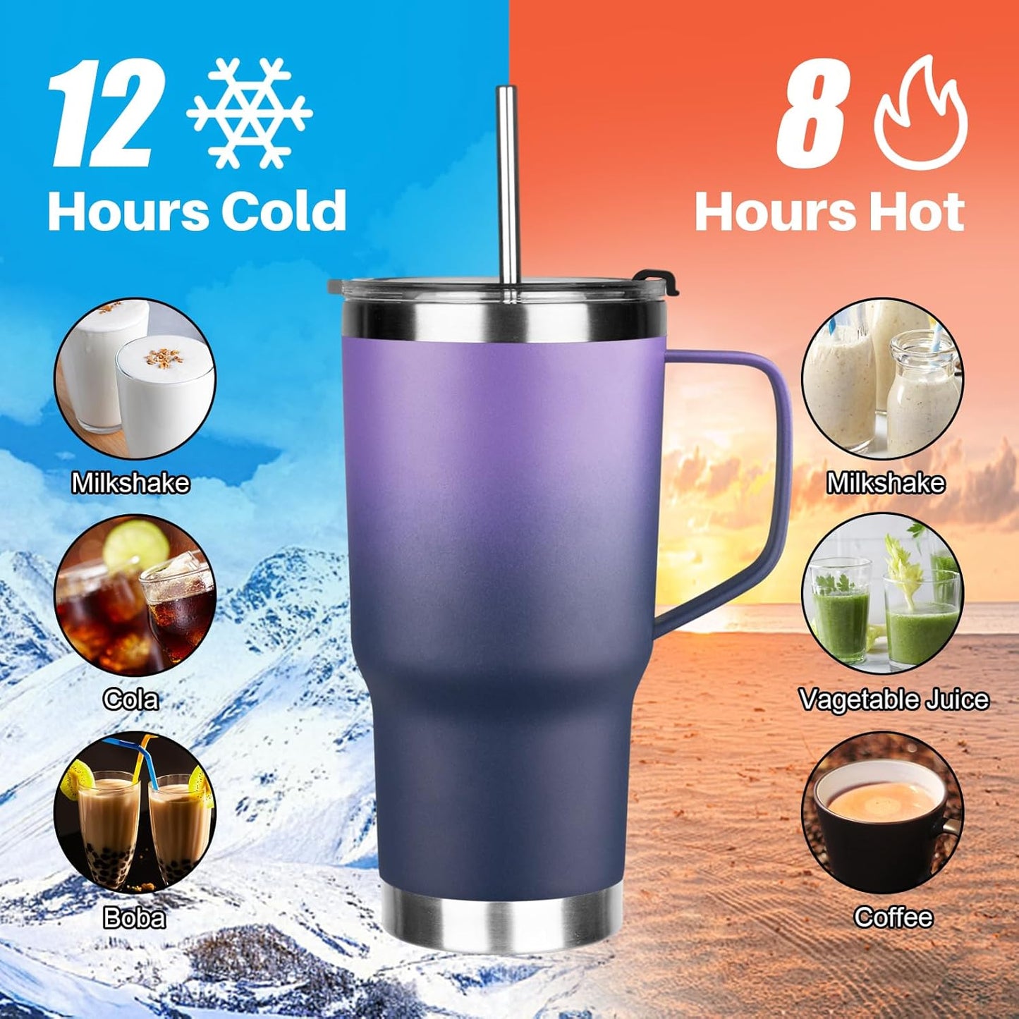 20 oz Tumbler with Handle, Stainless Steel Insulated Tumbler with Lid and Straw, Double Wall Vacuum Coffee Mug Tumbler, Insulated Coffee Thermal Cup for Cold and Hot (Black)