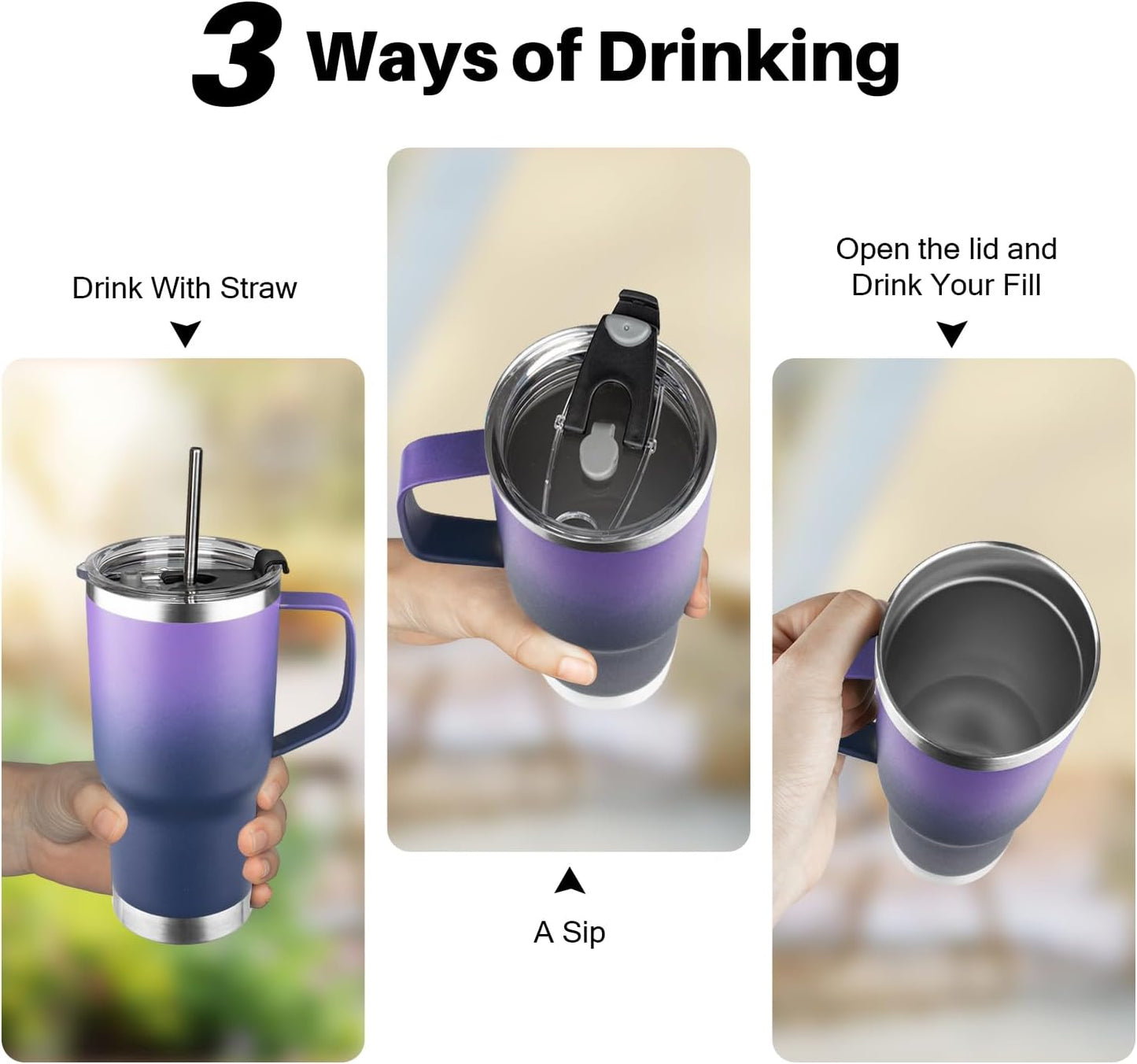 20 oz Tumbler with Handle, Stainless Steel Insulated Tumbler with Lid and Straw, Double Wall Vacuum Coffee Mug Tumbler, Insulated Coffee Thermal Cup for Cold and Hot (Black)