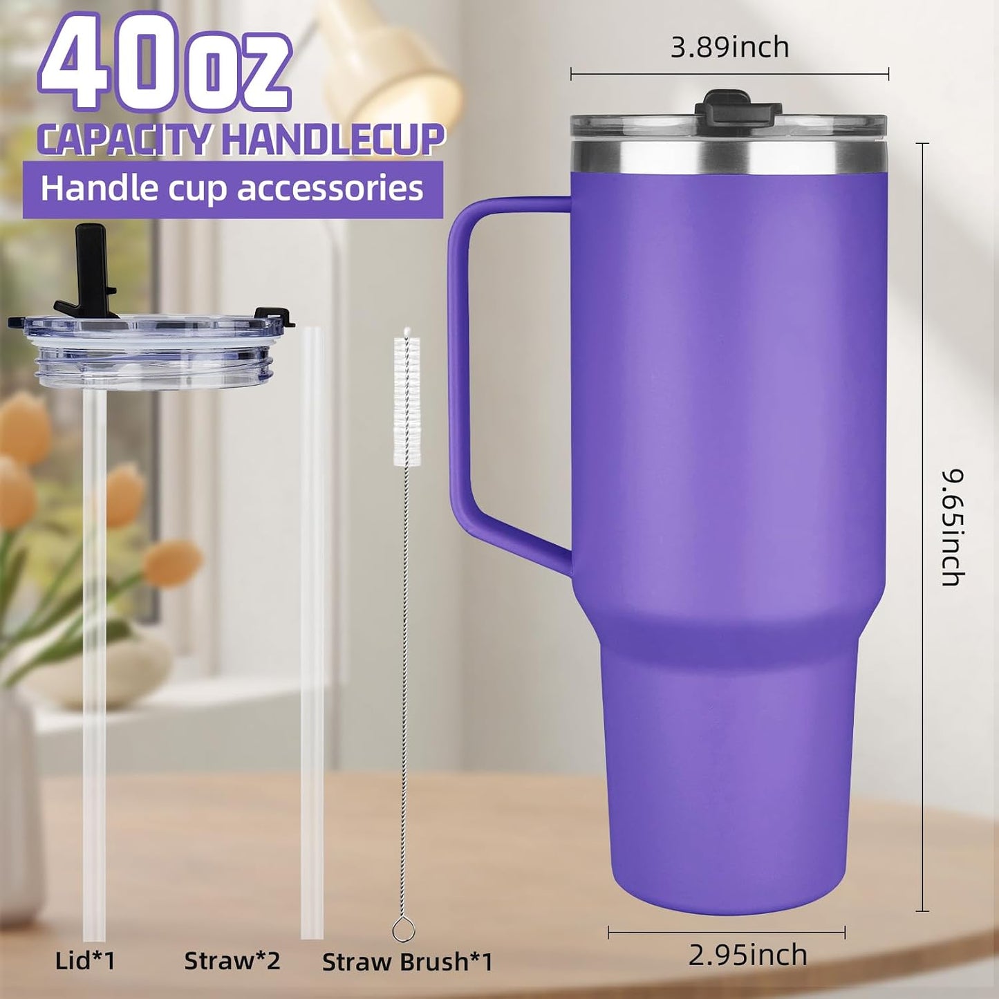 20 oz Tumbler with Handle, Stainless Steel Insulated Tumbler with Lid and Straw, Double Wall Vacuum Coffee Mug Tumbler, Insulated Coffee Thermal Cup for Cold and Hot (Black)