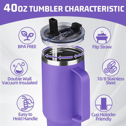 20 oz Tumbler with Handle, Stainless Steel Insulated Tumbler with Lid and Straw, Double Wall Vacuum Coffee Mug Tumbler, Insulated Coffee Thermal Cup for Cold and Hot (Black)