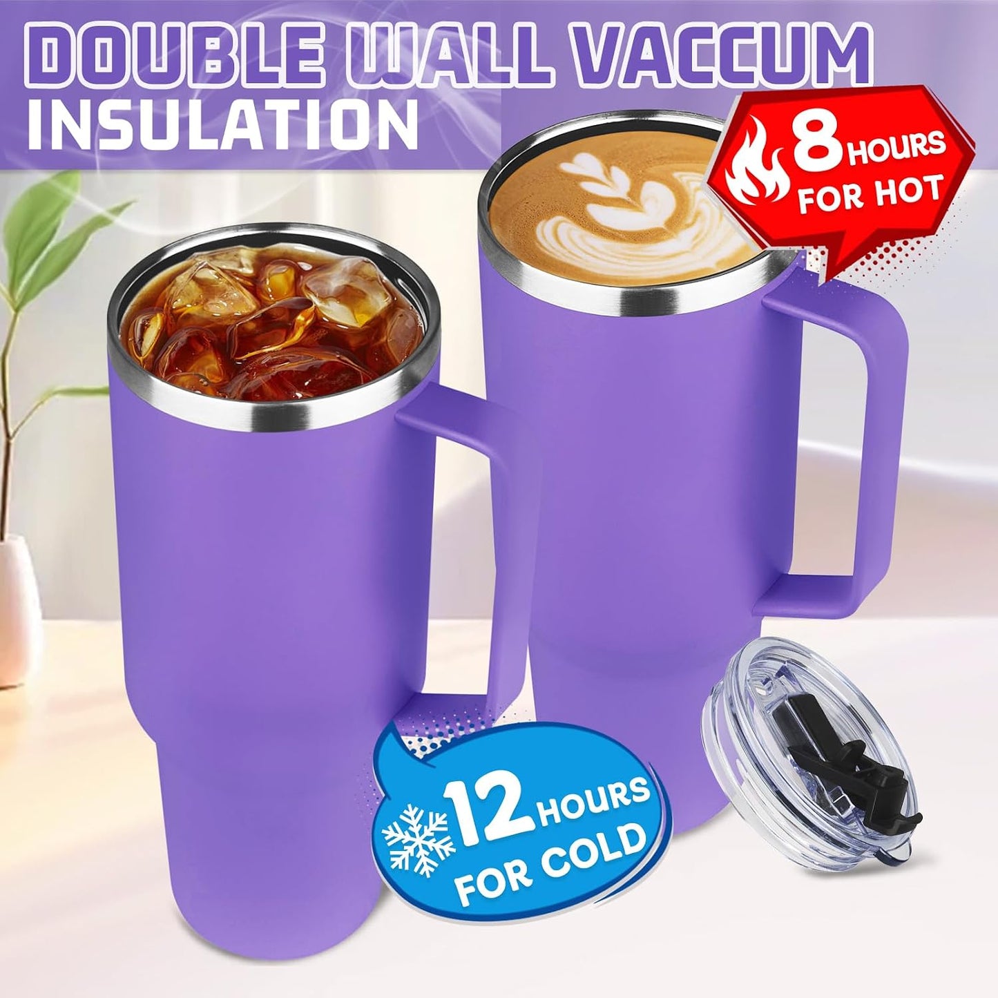 20 oz Tumbler with Handle, Stainless Steel Insulated Tumbler with Lid and Straw, Double Wall Vacuum Coffee Mug Tumbler, Insulated Coffee Thermal Cup for Cold and Hot (Black)