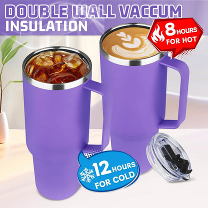 20 oz Tumbler with Handle, Stainless Steel Insulated Tumbler with Lid and Straw, Double Wall Vacuum Coffee Mug Tumbler, Insulated Coffee Thermal Cup for Cold and Hot (Black)