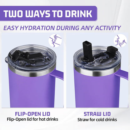 20 oz Tumbler with Handle, Stainless Steel Insulated Tumbler with Lid and Straw, Double Wall Vacuum Coffee Mug Tumbler, Insulated Coffee Thermal Cup for Cold and Hot (Black)