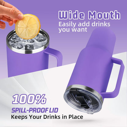 20 oz Tumbler with Handle, Stainless Steel Insulated Tumbler with Lid and Straw, Double Wall Vacuum Coffee Mug Tumbler, Insulated Coffee Thermal Cup for Cold and Hot (Black)