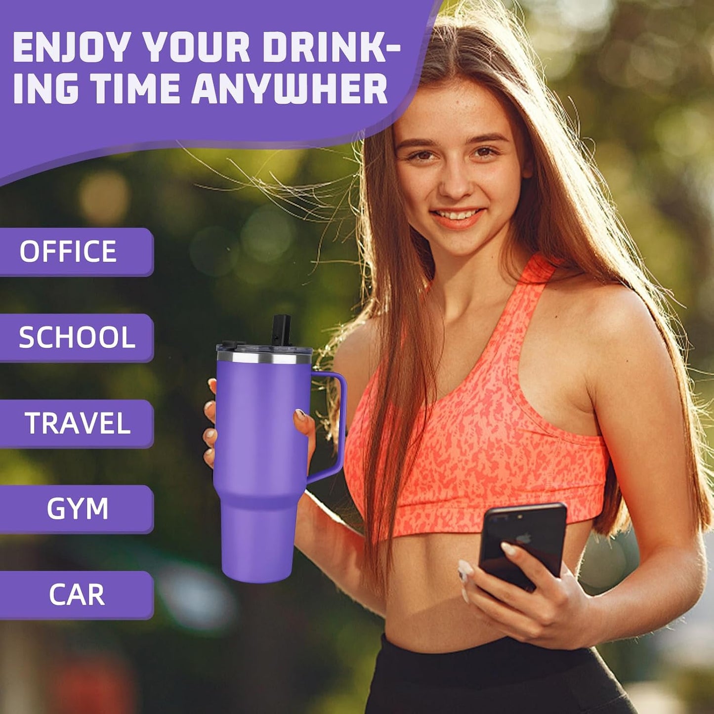 20 oz Tumbler with Handle, Stainless Steel Insulated Tumbler with Lid and Straw, Double Wall Vacuum Coffee Mug Tumbler, Insulated Coffee Thermal Cup for Cold and Hot (Black)