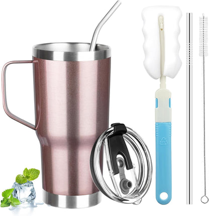 20 oz Tumbler with Handle, Stainless Steel Insulated Tumbler with Lid and Straw, Double Wall Vacuum Coffee Mug Tumbler, Insulated Coffee Thermal Cup for Cold and Hot (Black)