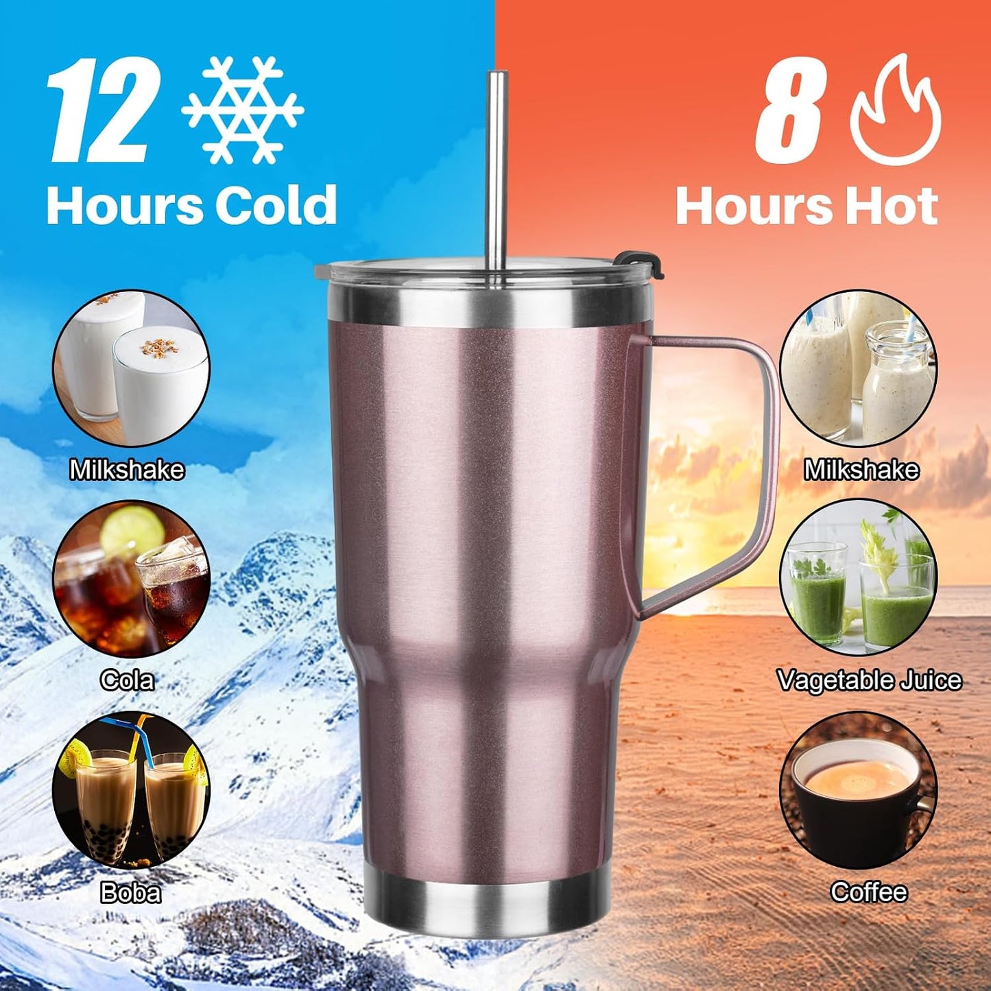 20 oz Tumbler with Handle, Stainless Steel Insulated Tumbler with Lid and Straw, Double Wall Vacuum Coffee Mug Tumbler, Insulated Coffee Thermal Cup for Cold and Hot (Black)