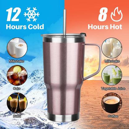 20 oz Tumbler with Handle, Stainless Steel Insulated Tumbler with Lid and Straw, Double Wall Vacuum Coffee Mug Tumbler, Insulated Coffee Thermal Cup for Cold and Hot (Black)