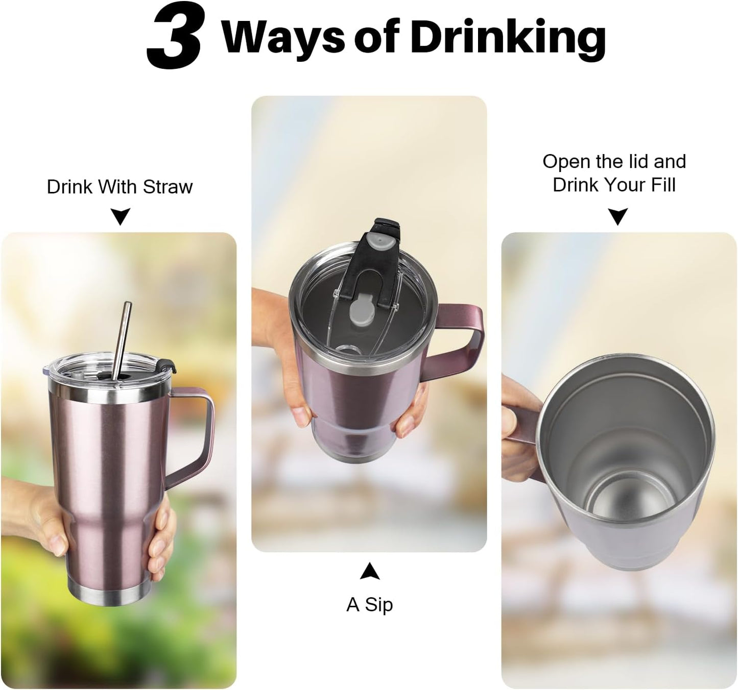 20 oz Tumbler with Handle, Stainless Steel Insulated Tumbler with Lid and Straw, Double Wall Vacuum Coffee Mug Tumbler, Insulated Coffee Thermal Cup for Cold and Hot (Black)