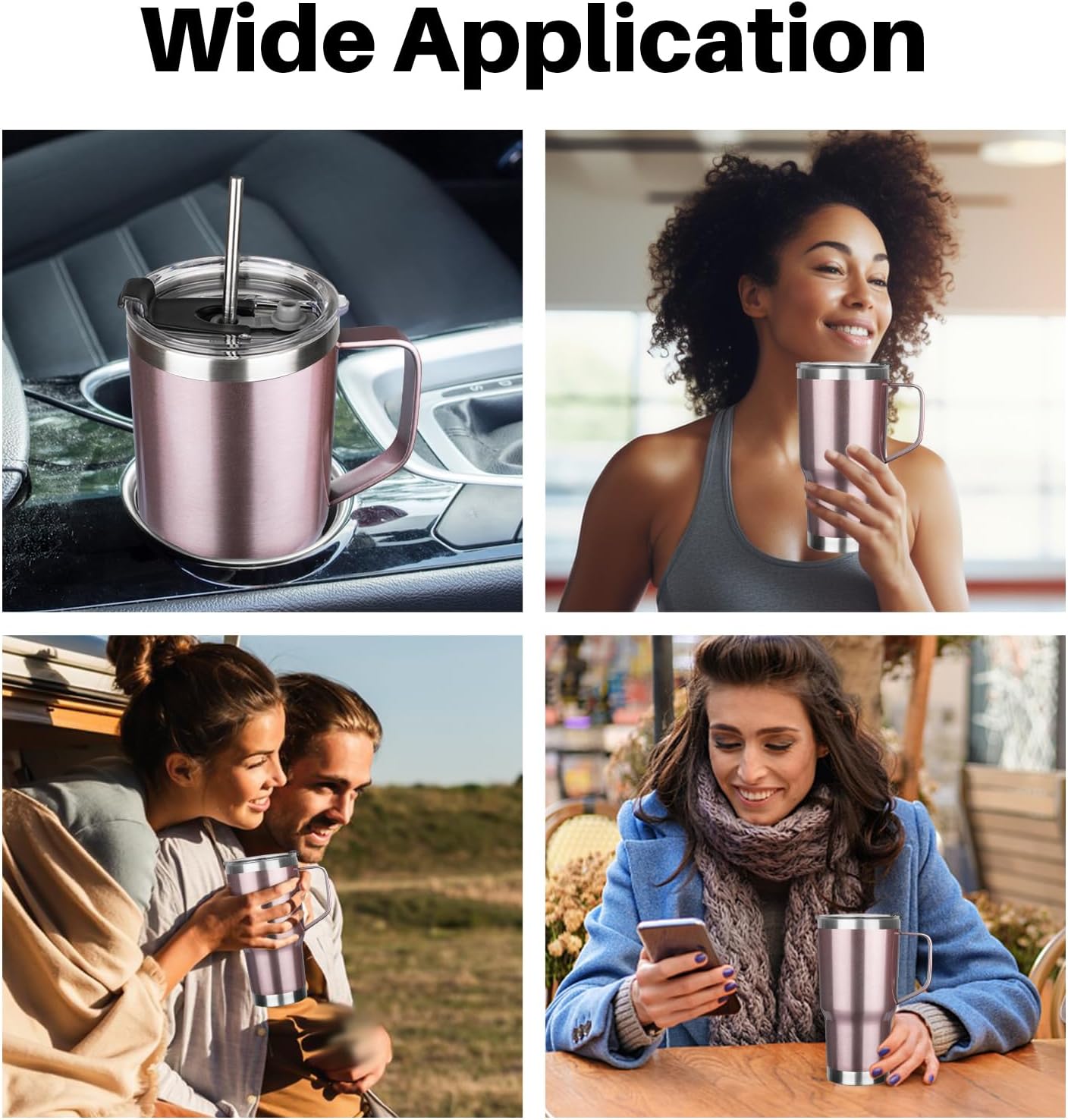 20 oz Tumbler with Handle, Stainless Steel Insulated Tumbler with Lid and Straw, Double Wall Vacuum Coffee Mug Tumbler, Insulated Coffee Thermal Cup for Cold and Hot (Black)