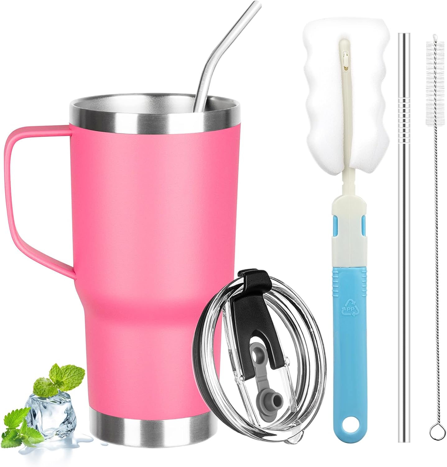 20 oz Tumbler with Handle, Stainless Steel Insulated Tumbler with Lid and Straw, Double Wall Vacuum Coffee Mug Tumbler, Insulated Coffee Thermal Cup for Cold and Hot (Black)