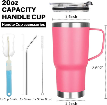 20 oz Tumbler with Handle, Stainless Steel Insulated Tumbler with Lid and Straw, Double Wall Vacuum Coffee Mug Tumbler, Insulated Coffee Thermal Cup for Cold and Hot (Black)