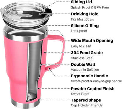 20 oz Tumbler with Handle, Stainless Steel Insulated Tumbler with Lid and Straw, Double Wall Vacuum Coffee Mug Tumbler, Insulated Coffee Thermal Cup for Cold and Hot (Black)