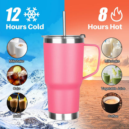 20 oz Tumbler with Handle, Stainless Steel Insulated Tumbler with Lid and Straw, Double Wall Vacuum Coffee Mug Tumbler, Insulated Coffee Thermal Cup for Cold and Hot (Black)